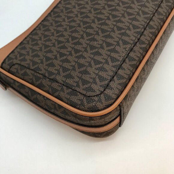 Michael Kors Brown Coated Canvas Jet Set Charm Medium Pochette Convertible Shoul - Picture 6 of 12